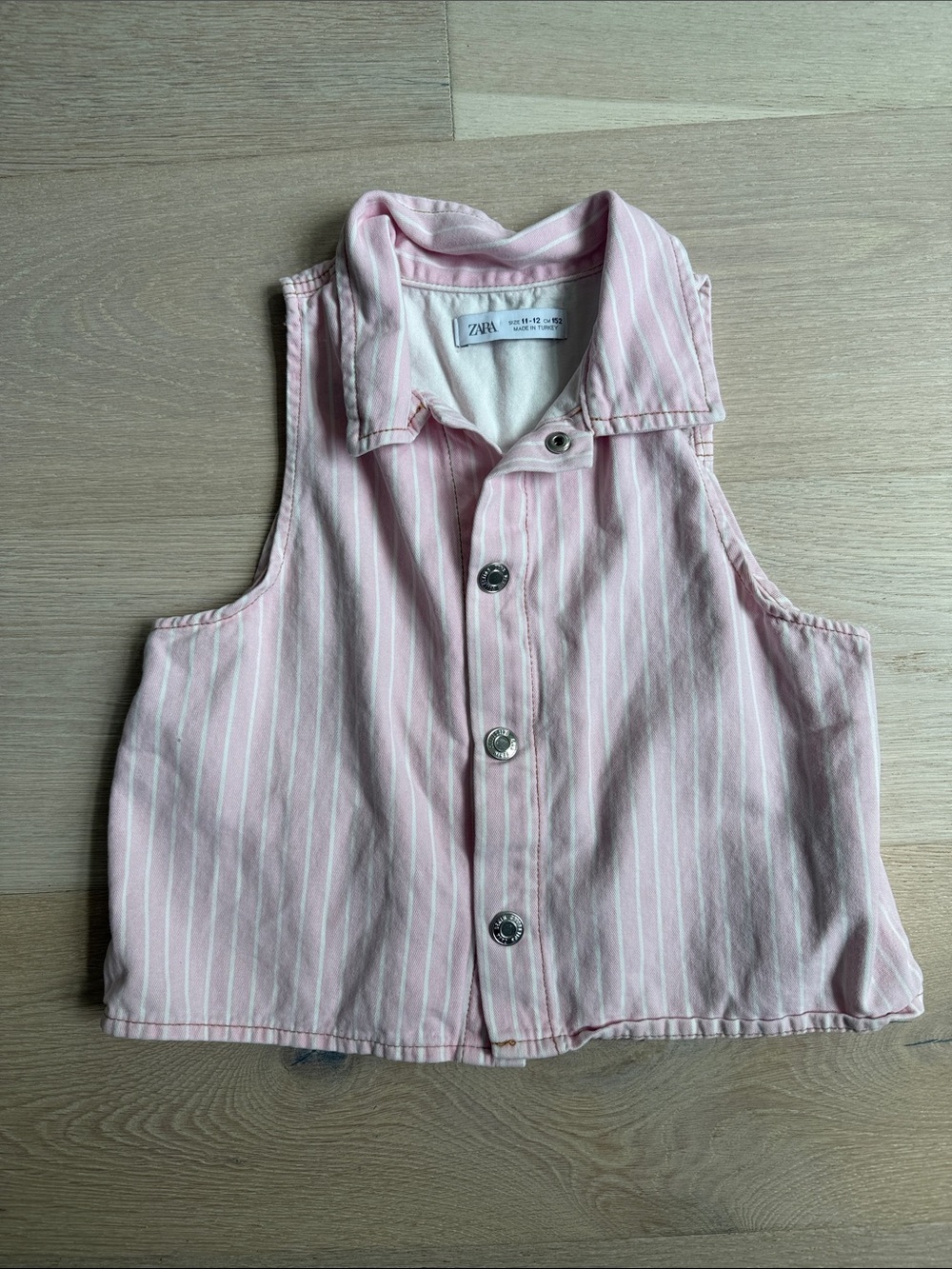 Zara girls Pink Striped Sleeveless snap crop Top vest sz 11-12